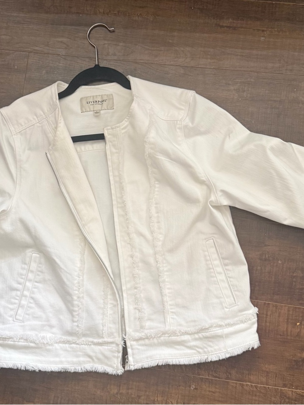 Liverpool White Fringe Hem Jean Jacket - Women's